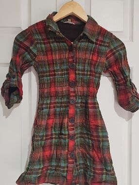 🍂 Maurices Plaid Smocked Tunic Top – Button Front, Boho Fall Vibes (Size S)